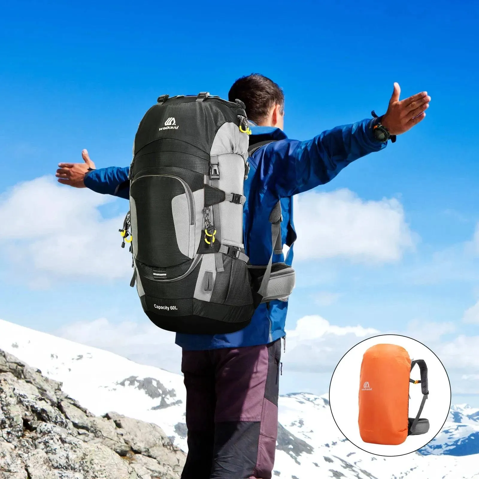 60L Waterproof Hiking Backpack Camping Mountain Climbing Cycling Backpack Outdoor Sport Bag with Rain Cover