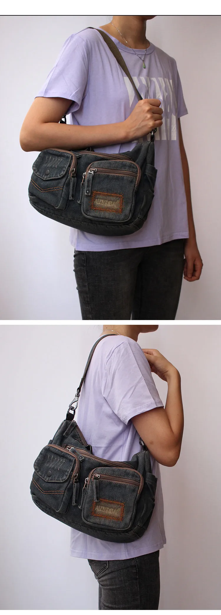 Blue Denim Side Bag Mens Denim Messenger Bag Vintage Denim Crossbody Bag For Women