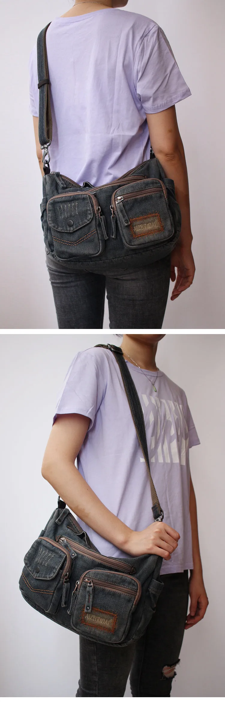 Blue Denim Side Bag Mens Denim Messenger Bag Vintage Denim Crossbody Bag For Women
