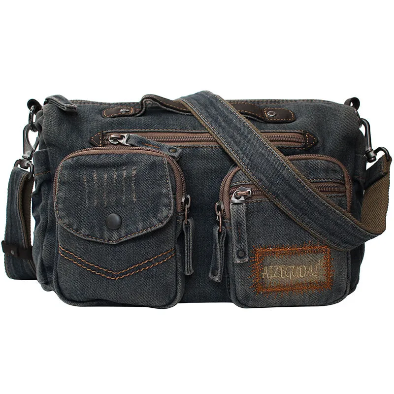 Blue Denim Side Bag Mens Denim Messenger Bag Vintage Denim Crossbody Bag For Women