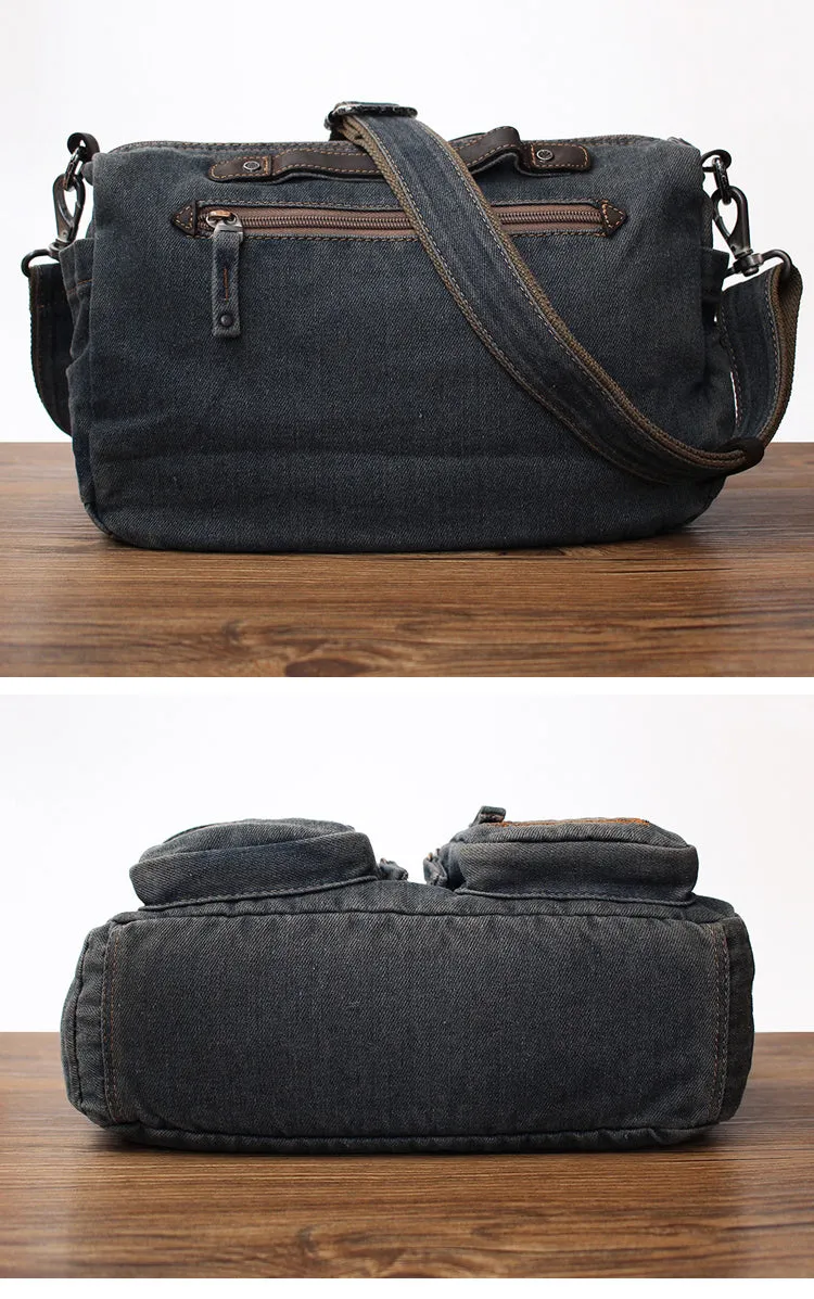 Blue Denim Side Bag Mens Denim Messenger Bag Vintage Denim Crossbody Bag For Women