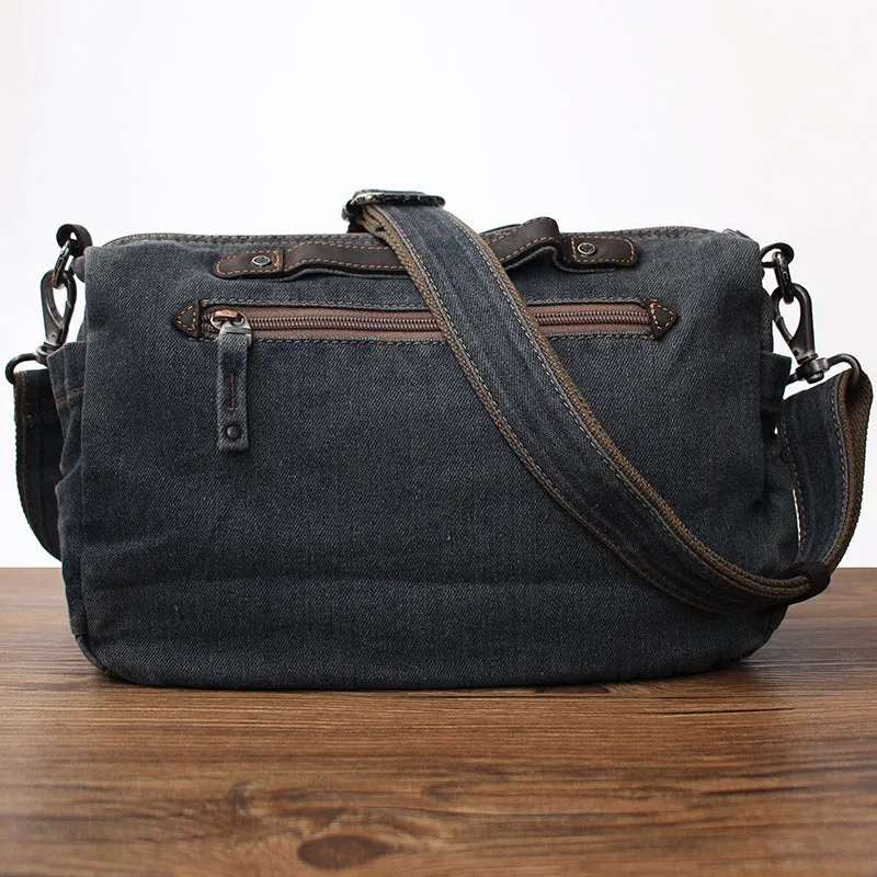 Blue Denim Side Bag Mens Denim Messenger Bag Vintage Denim Crossbody Bag For Women