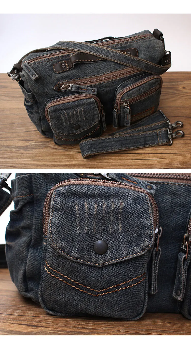 Blue Denim Side Bag Mens Denim Messenger Bag Vintage Denim Crossbody Bag For Women