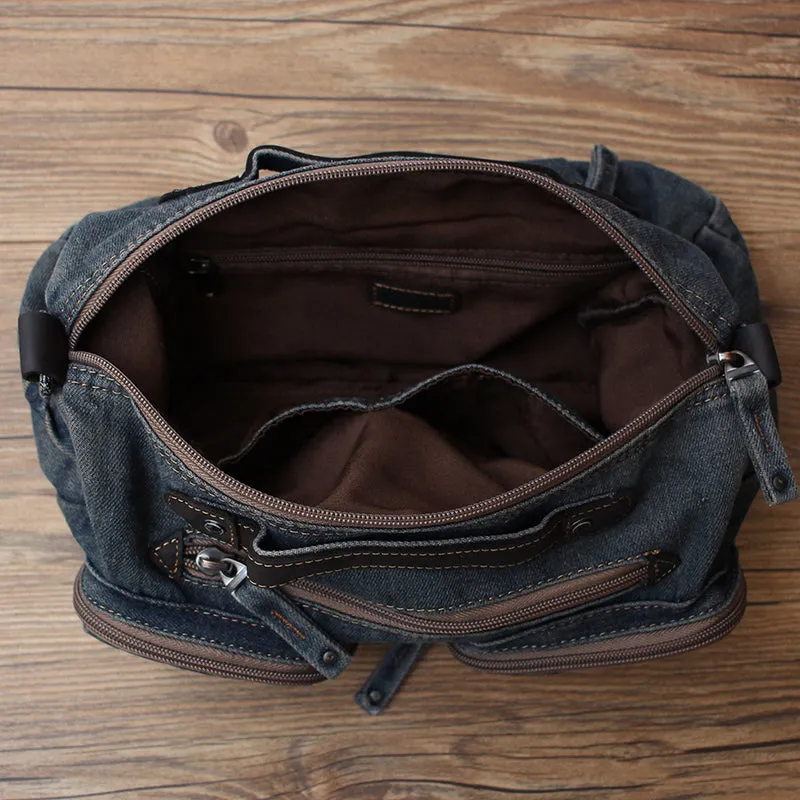 Blue Denim Side Bag Mens Denim Messenger Bag Vintage Denim Crossbody Bag For Women