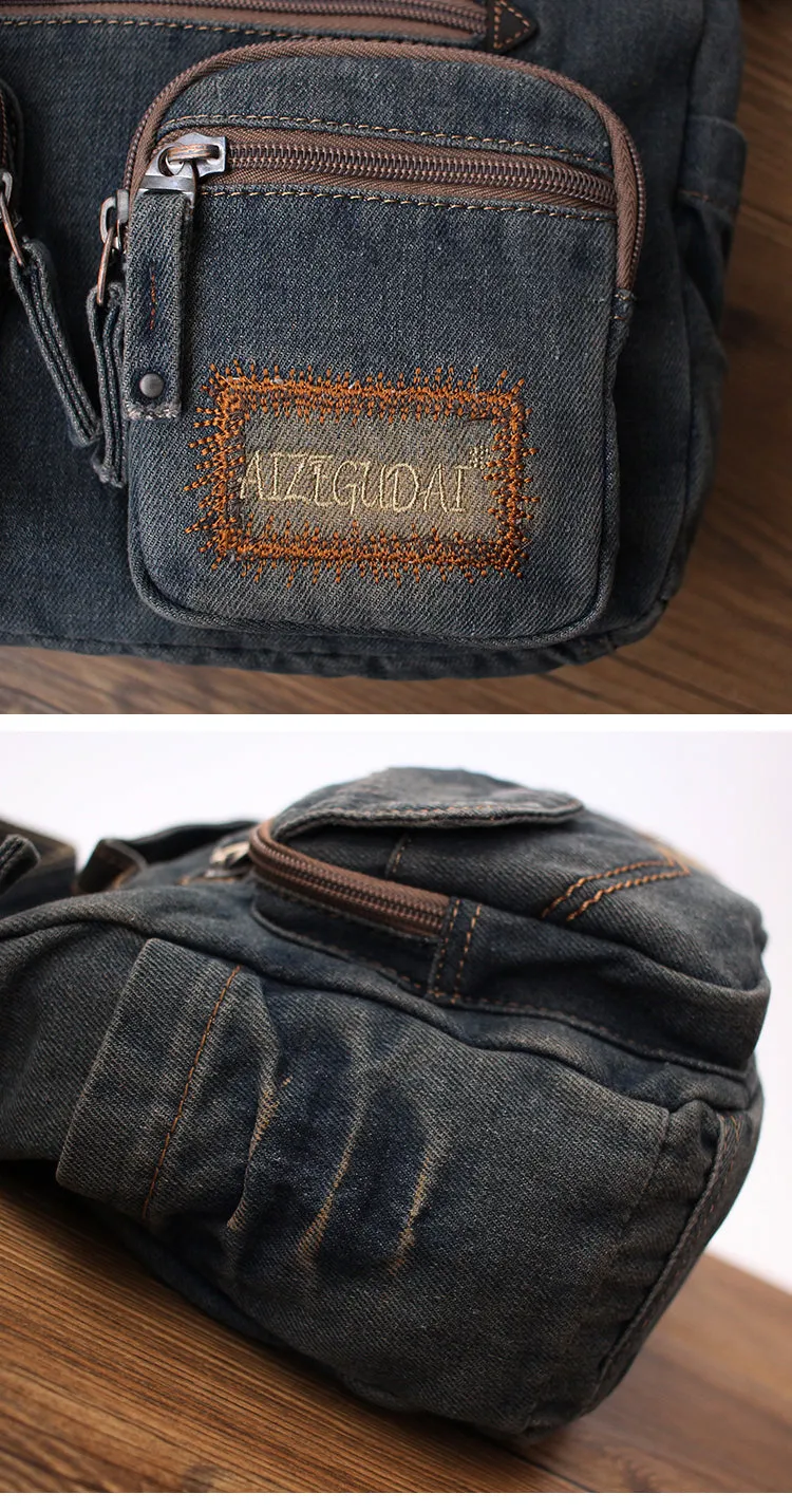 Blue Denim Side Bag Mens Denim Messenger Bag Vintage Denim Crossbody Bag For Women