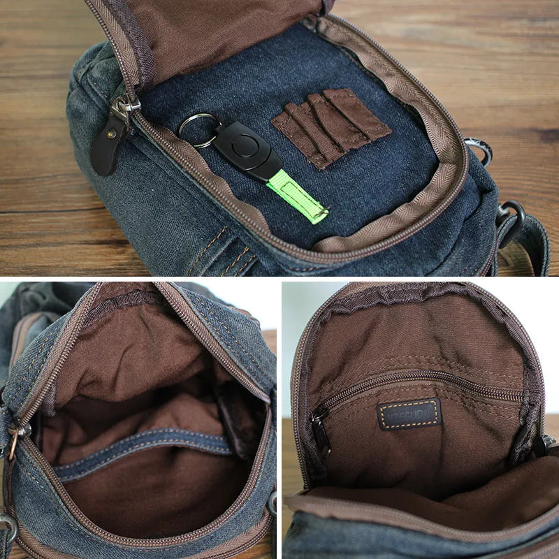 Blue Denim Womens Small Vertical Shoulder Bags Denim Side Bag Small Messenger Bag For Men