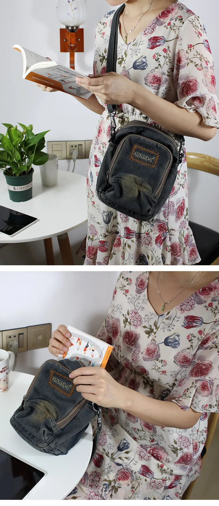 Blue Denim Womens Small Vertical Shoulder Bags Denim Side Bag Small Messenger Bag For Men