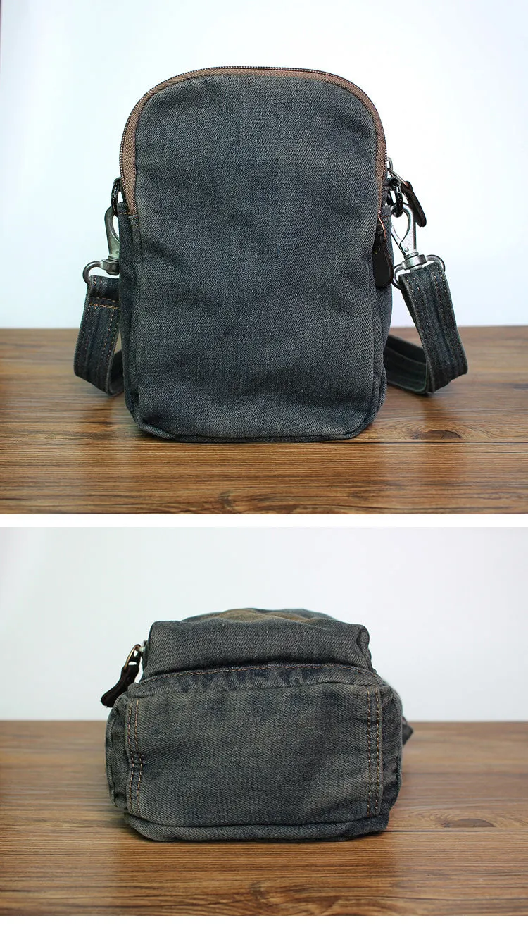 Blue Denim Womens Small Vertical Shoulder Bags Denim Side Bag Small Messenger Bag For Men