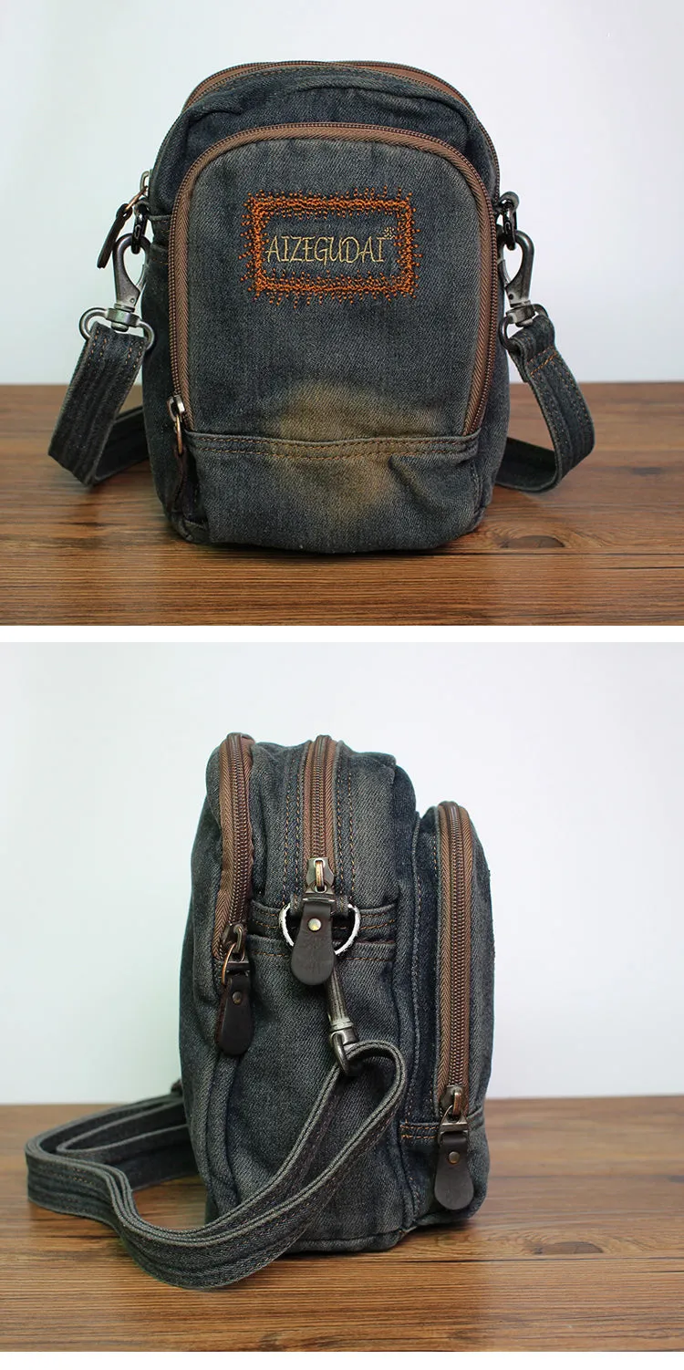 Blue Denim Womens Small Vertical Shoulder Bags Denim Side Bag Small Messenger Bag For Men