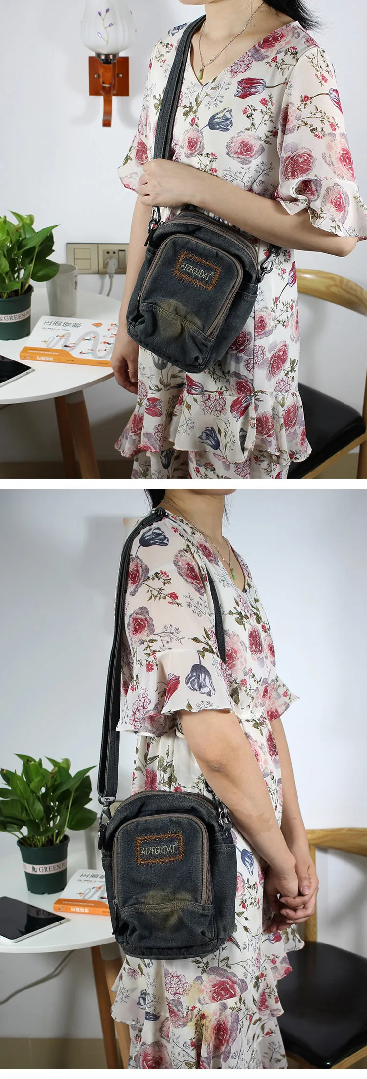 Blue Denim Womens Small Vertical Shoulder Bags Denim Side Bag Small Messenger Bag For Men