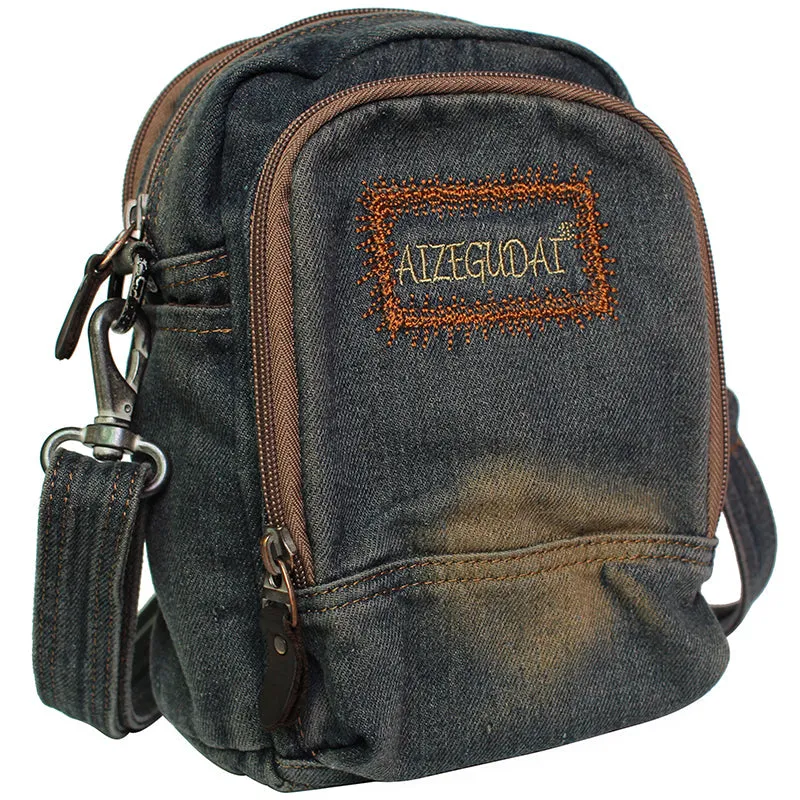 Blue Denim Womens Small Vertical Shoulder Bags Denim Side Bag Small Messenger Bag For Men
