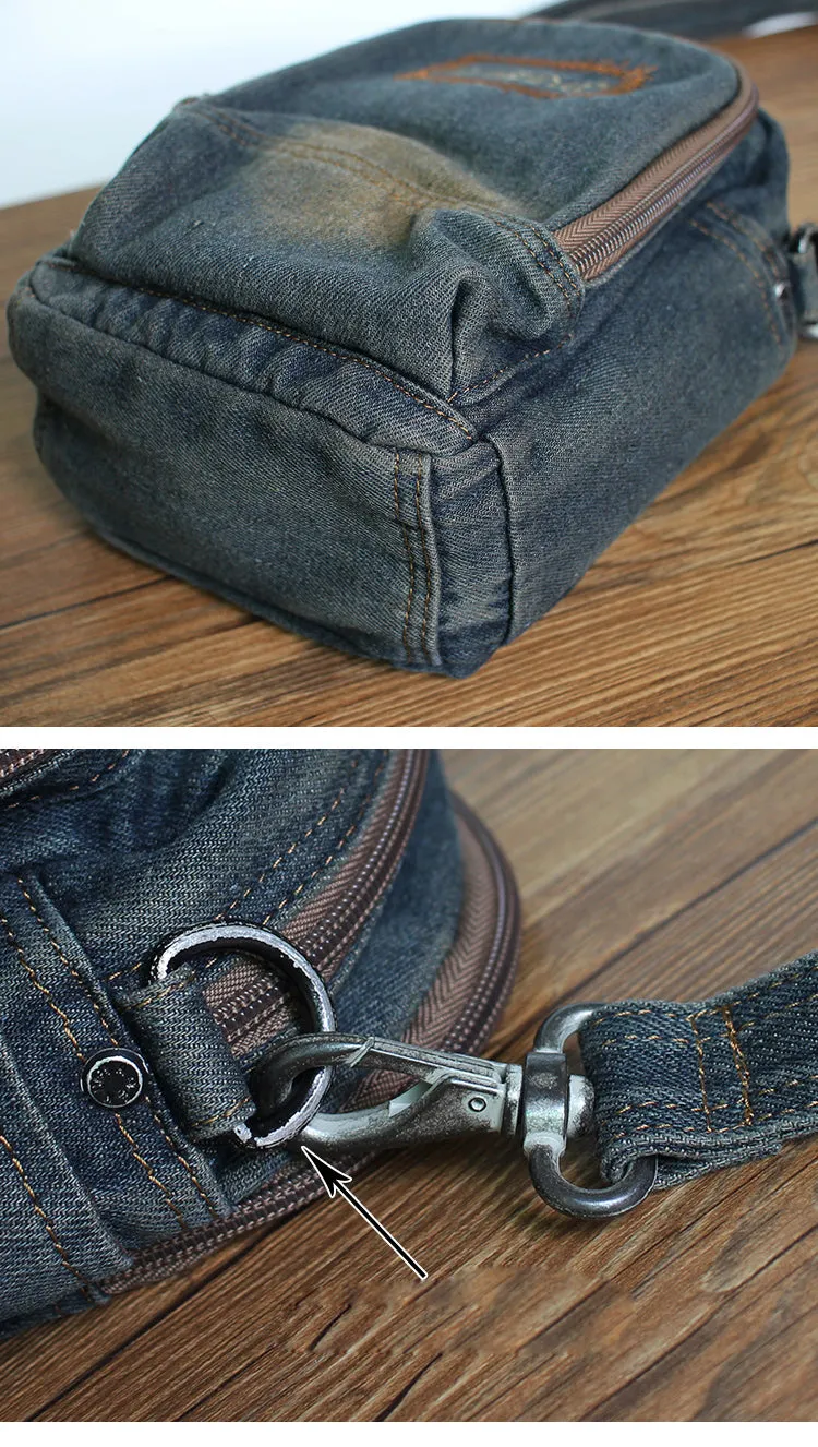 Blue Denim Womens Small Vertical Shoulder Bags Denim Side Bag Small Messenger Bag For Men