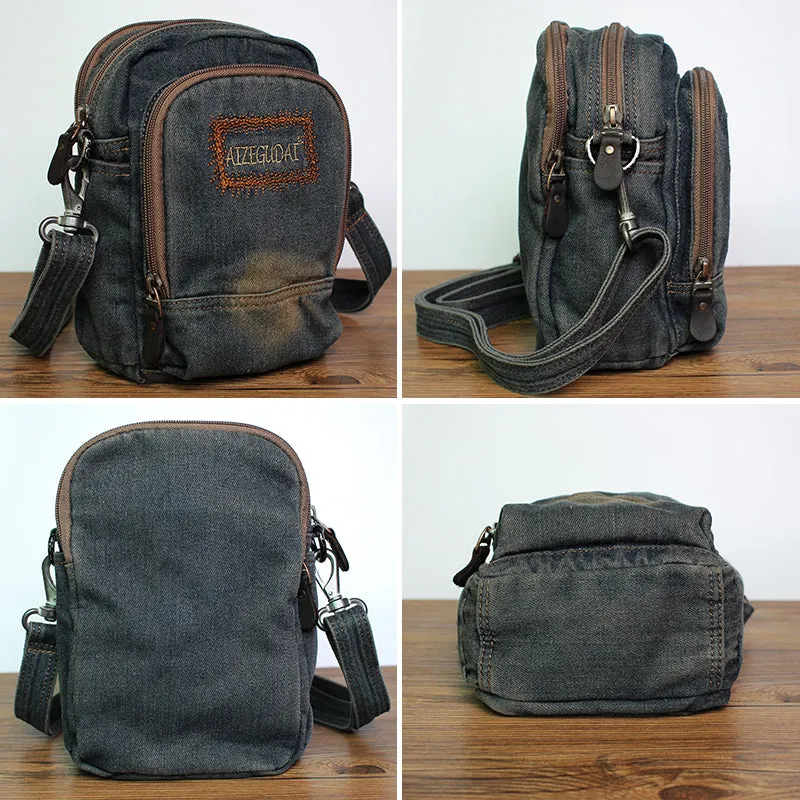 Blue Denim Womens Small Vertical Shoulder Bags Denim Side Bag Small Messenger Bag For Men