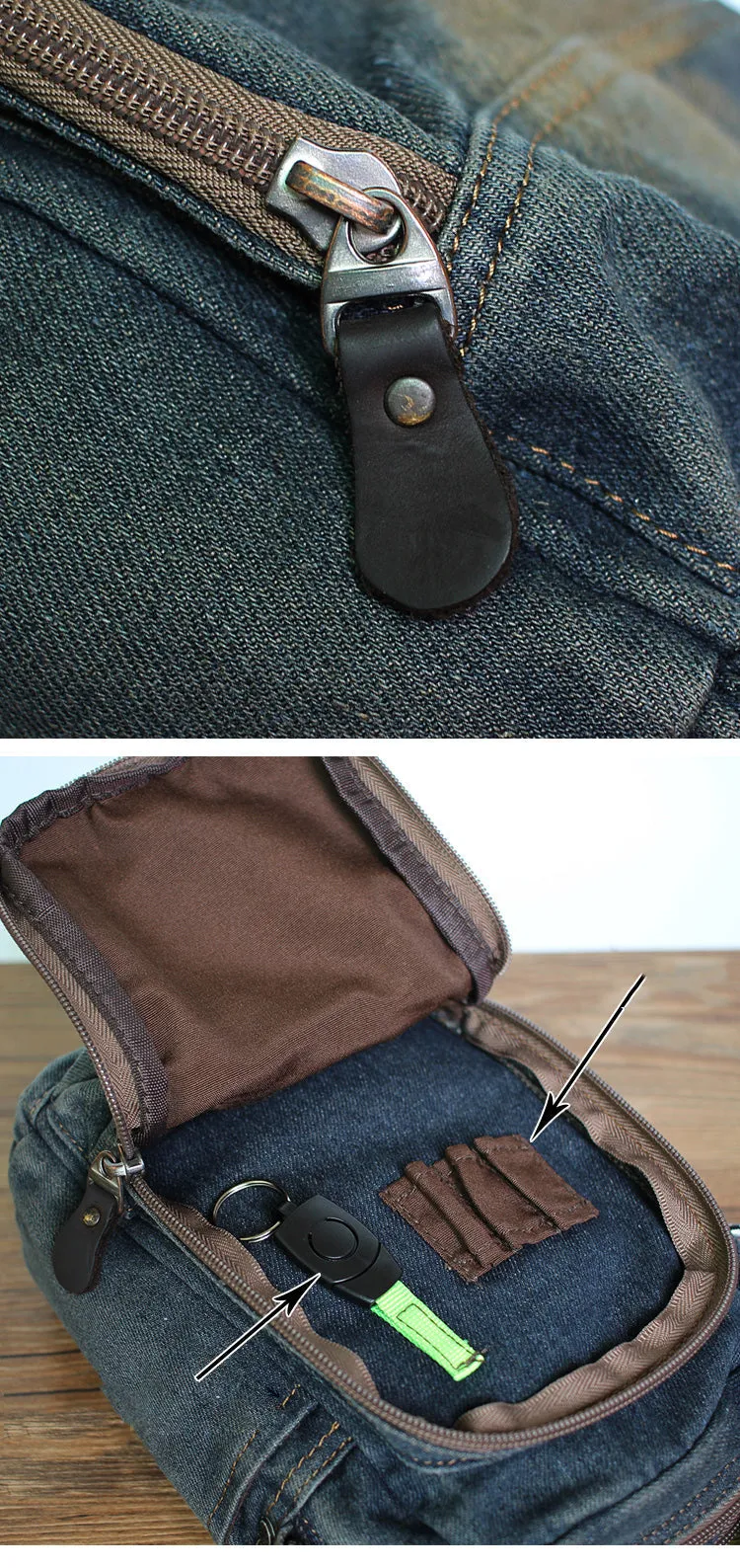 Blue Denim Womens Small Vertical Shoulder Bags Denim Side Bag Small Messenger Bag For Men