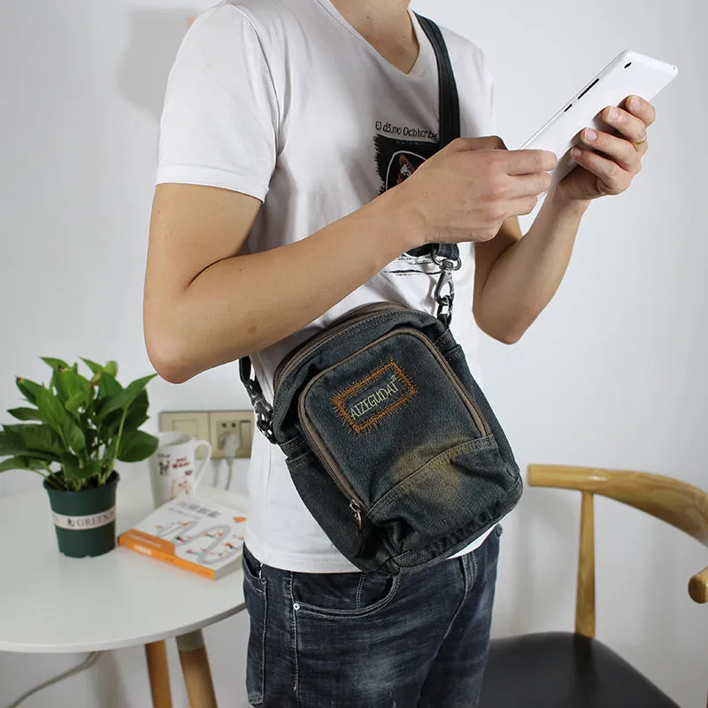 Blue Denim Womens Small Vertical Shoulder Bags Denim Side Bag Small Messenger Bag For Men