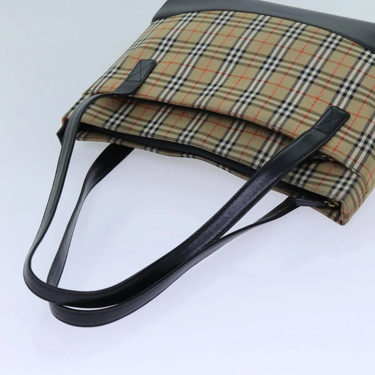 BURBERRY Nova Check Tote Bag Canvas Beige Black Auth hk1203