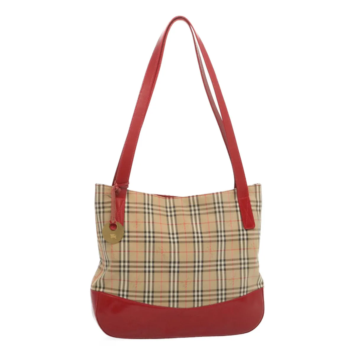 BURBERRYSs Nova Check Tote Bag Canvas Beige Red Auth 67775