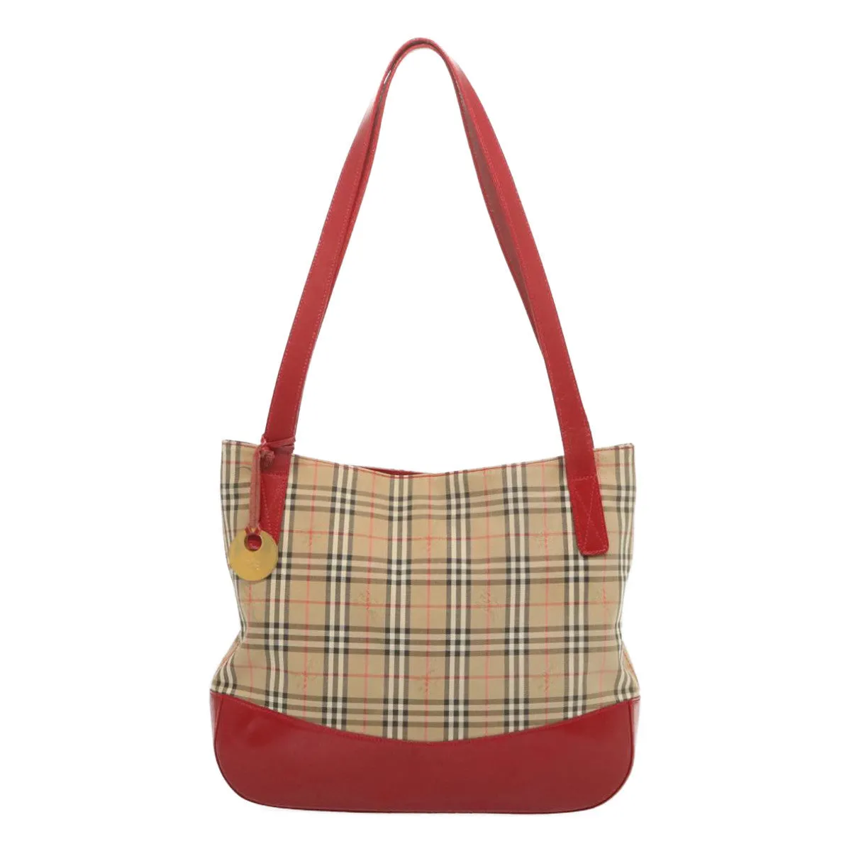 BURBERRYSs Nova Check Tote Bag Canvas Beige Red Auth 67775