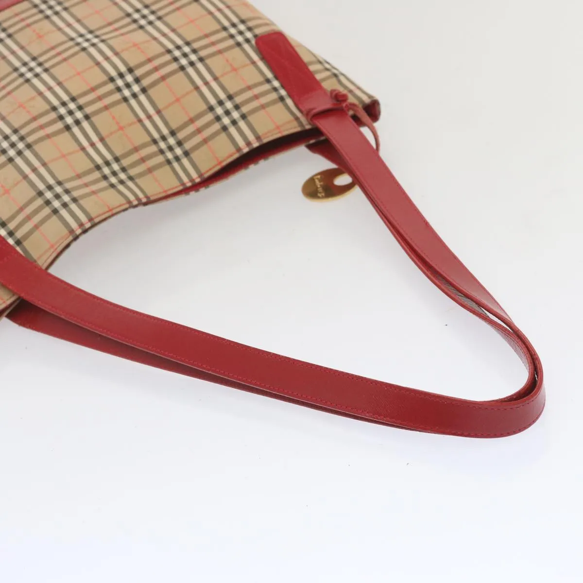 BURBERRYSs Nova Check Tote Bag Canvas Beige Red Auth 67775