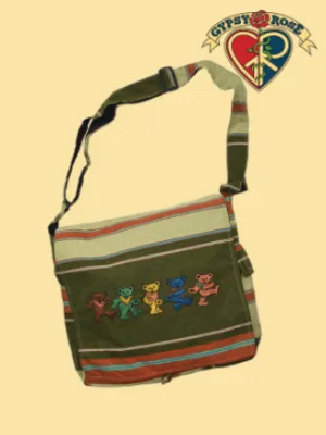 Dancing Bear Chorus Hand Embroidered Striped Messenger Bag