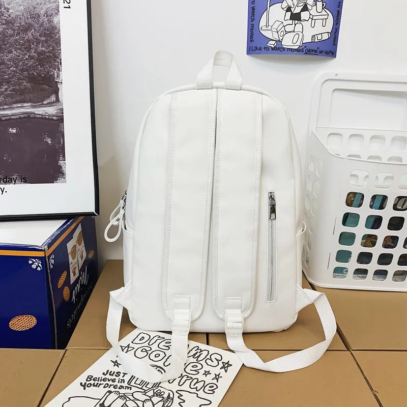 Leather Backpack Women's Korean Style All-Matching School Bag Men's High School and College Student Backpack Fashion