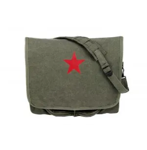 Vintage Style Canvas Shoulder Bag With Red Star